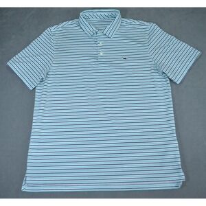 Vineyard Vines Performance Polo Shirt Blue Striped Golf Men's L Stretch